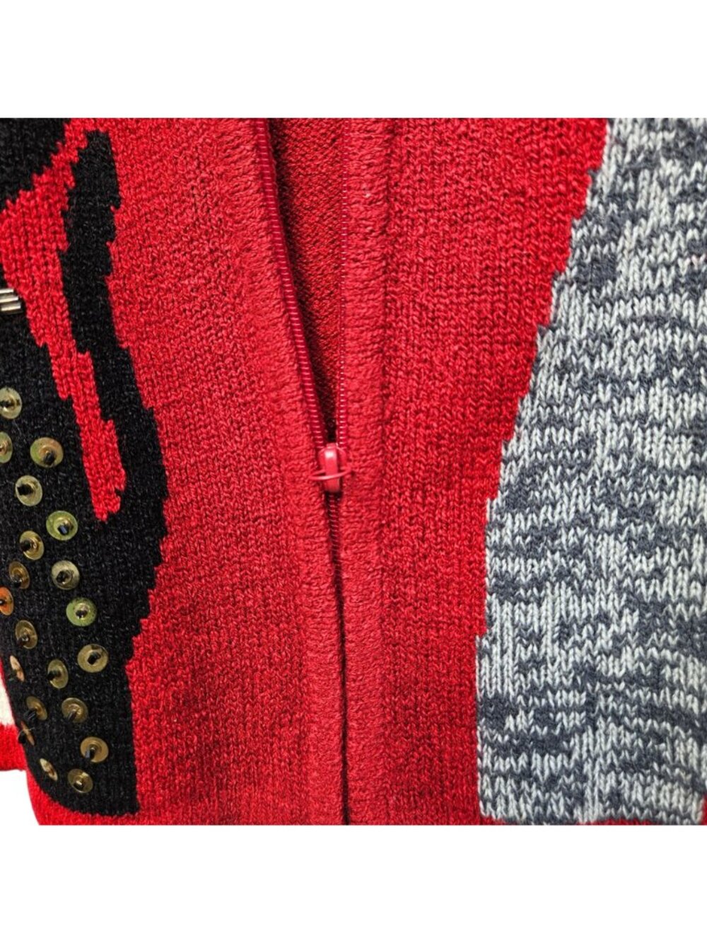 Allison Daley Vintage 90s Red Cat Knit Sweater Vest Zip M/L - Picture 6 of 14